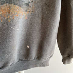 1980s Paint Stained and Faded Bear Sweatshirt - !!!!