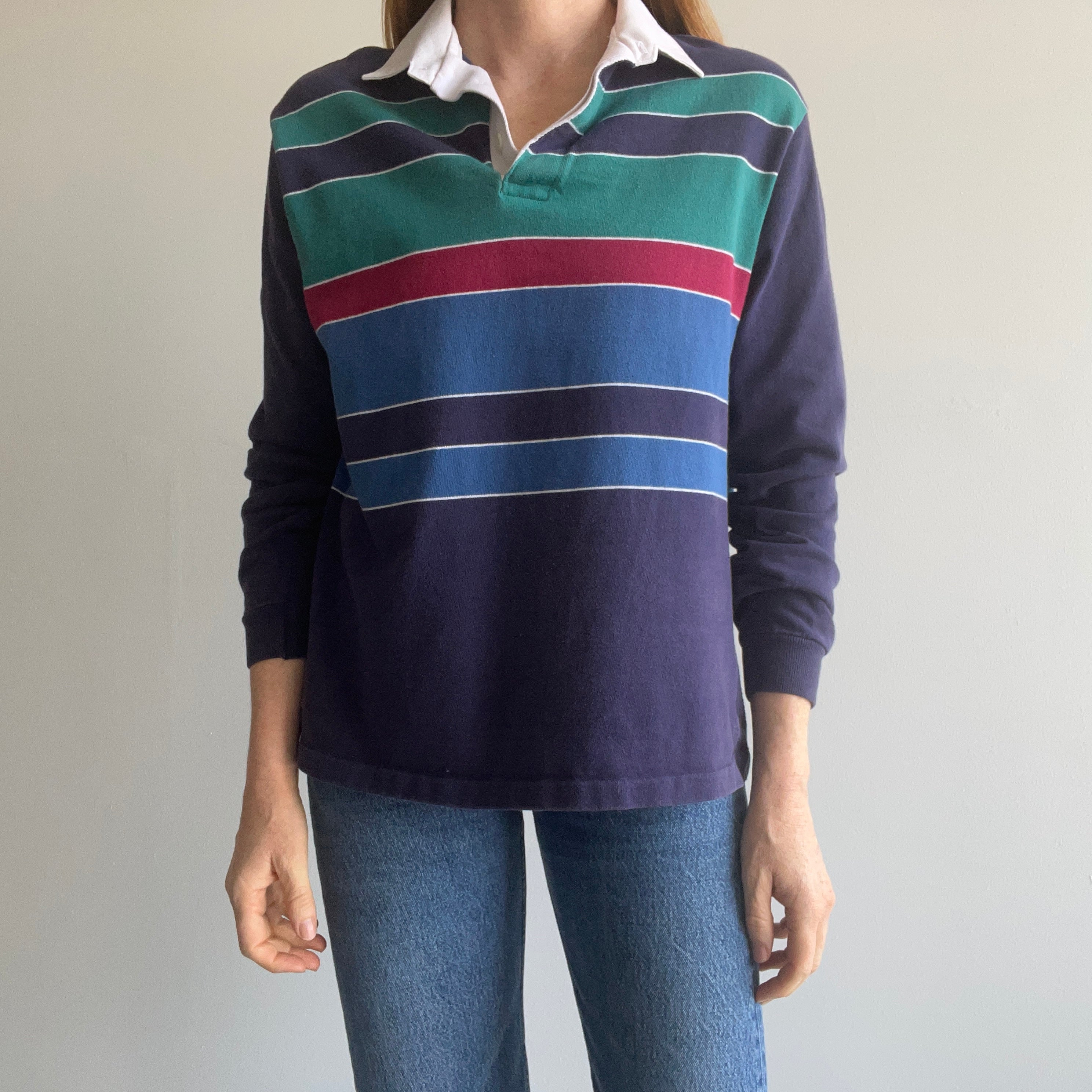 1980s Striped Rugby Perfectly Weighted Shirt - So Good