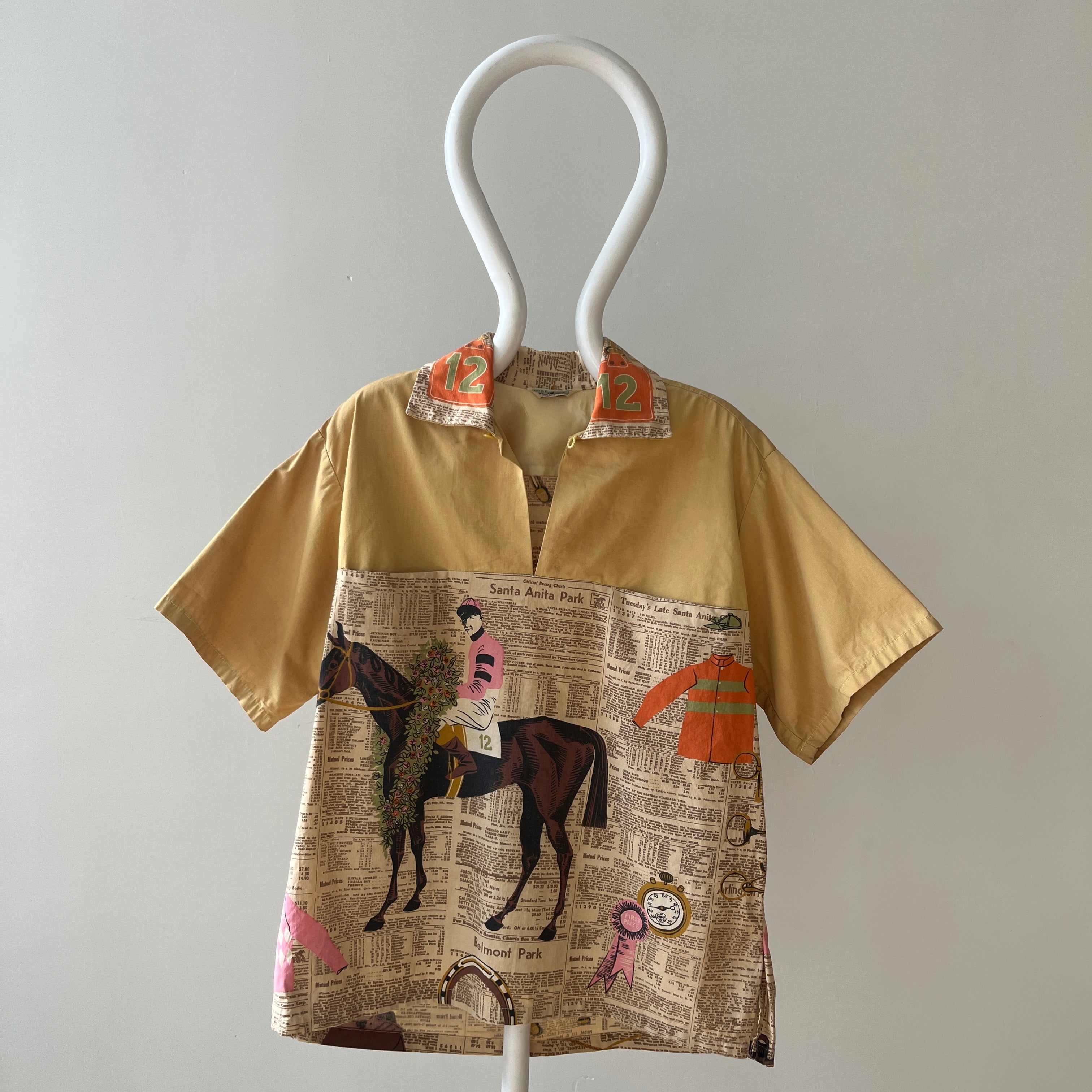 1940s/50s All Over Print Horse Jockey Loop Collar Shirt TINA COLLECTION