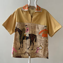 1940s/50s All Over Print Horse Jockey Loop Collar Shirt TINA COLLECTION