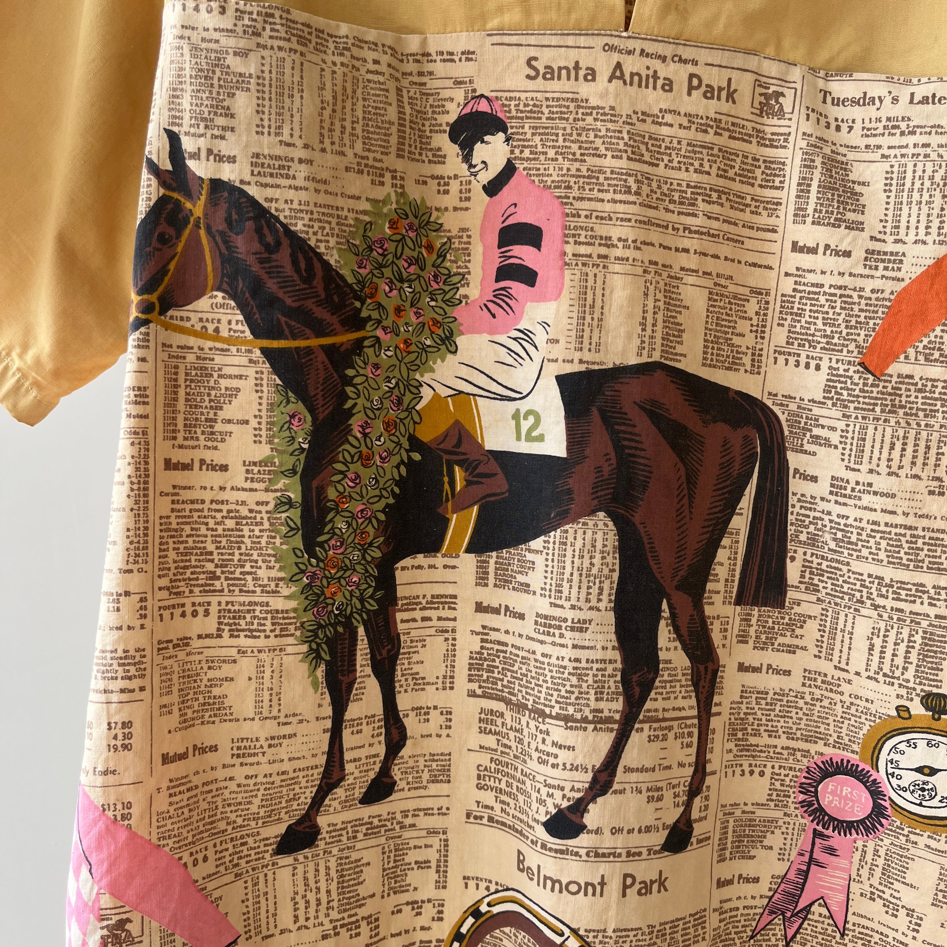 1940s/50s All Over Print Horse Jockey Loop Collar Shirt TINA COLLECTION