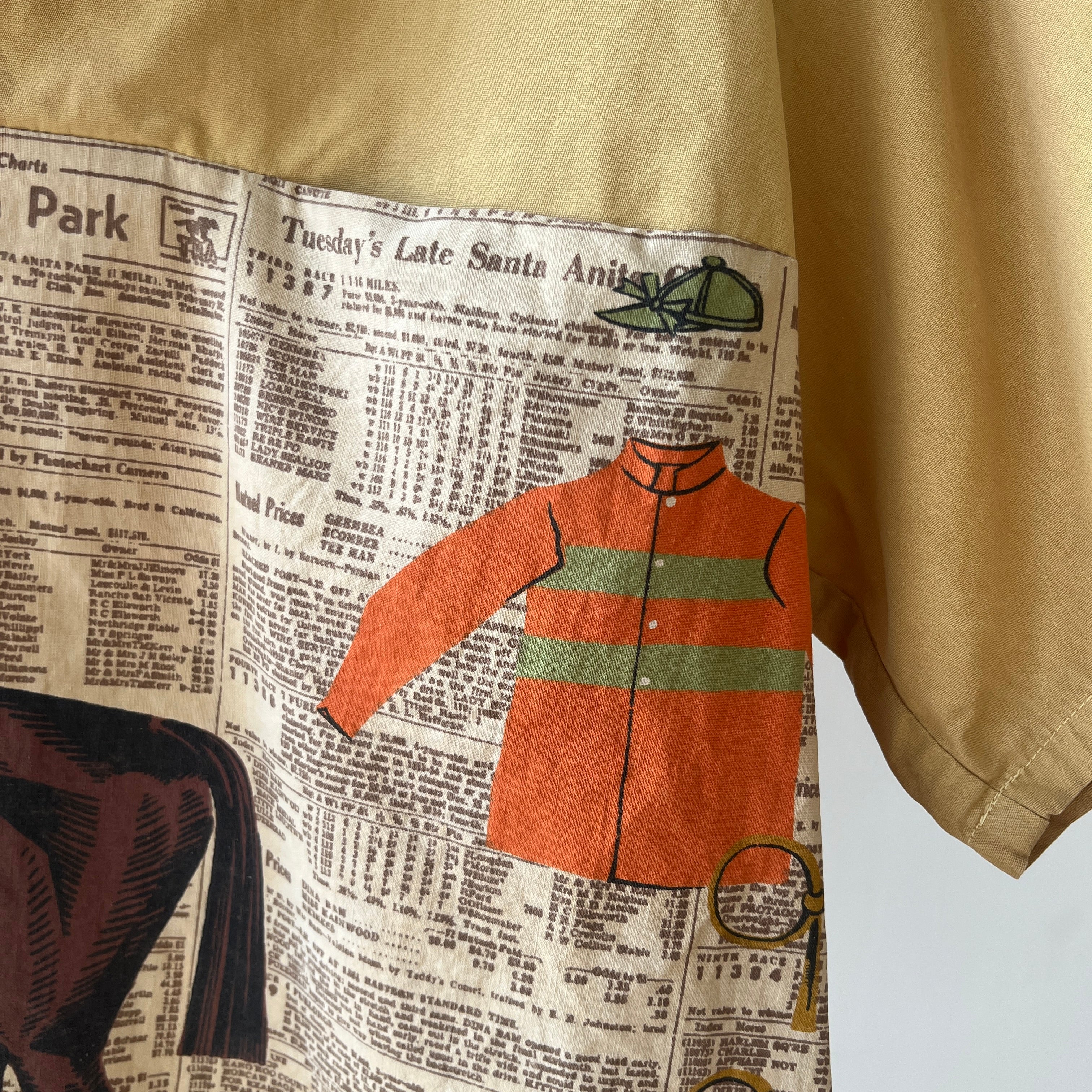 1940s/50s All Over Print Horse Jockey Loop Collar Shirt TINA COLLECTION