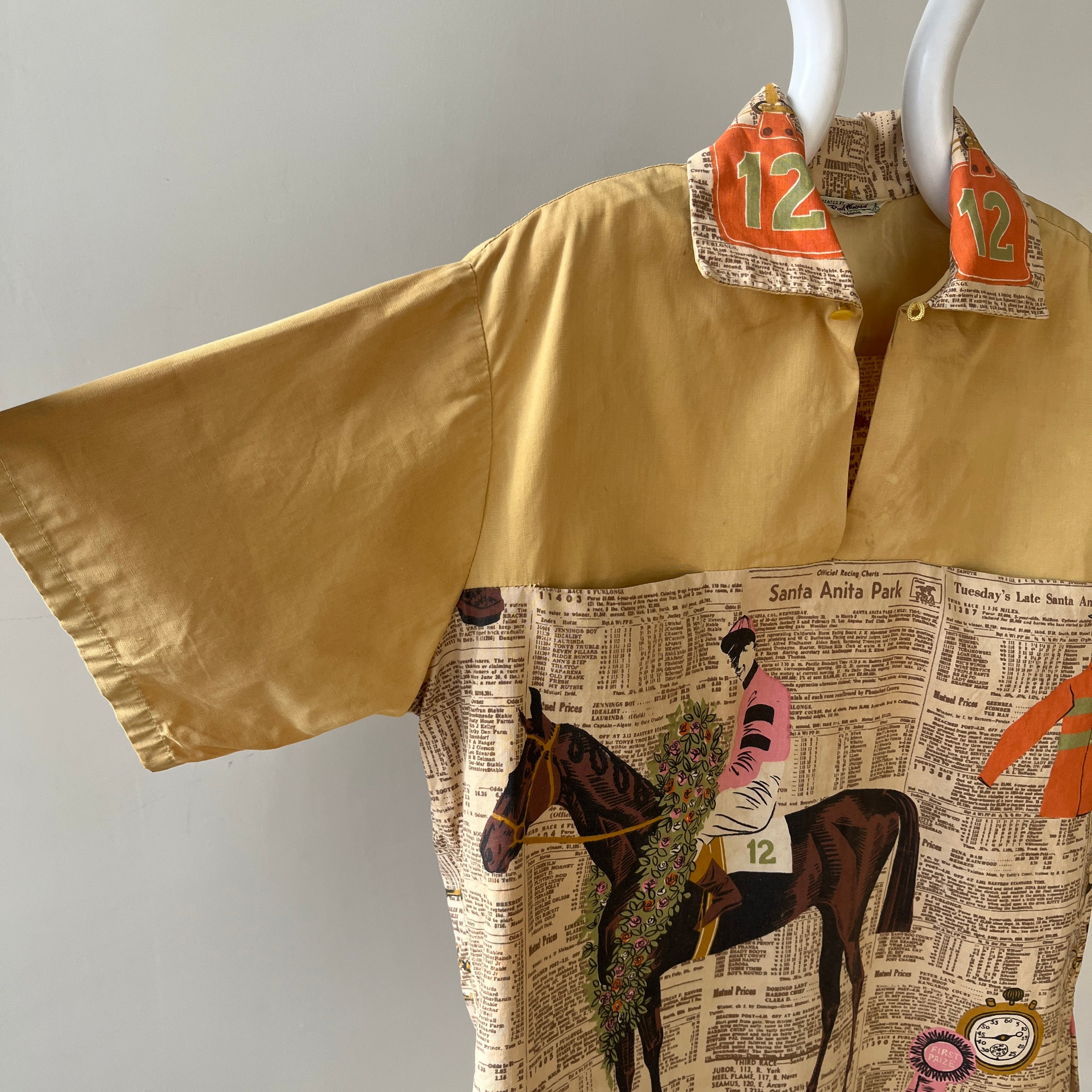 1940s/50s All Over Print Horse Jockey Loop Collar Shirt TINA COLLECTION