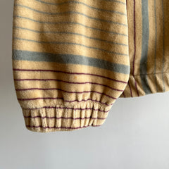 1980s Striped Velour Mock Neck Zip Up with Rust Age Spotting