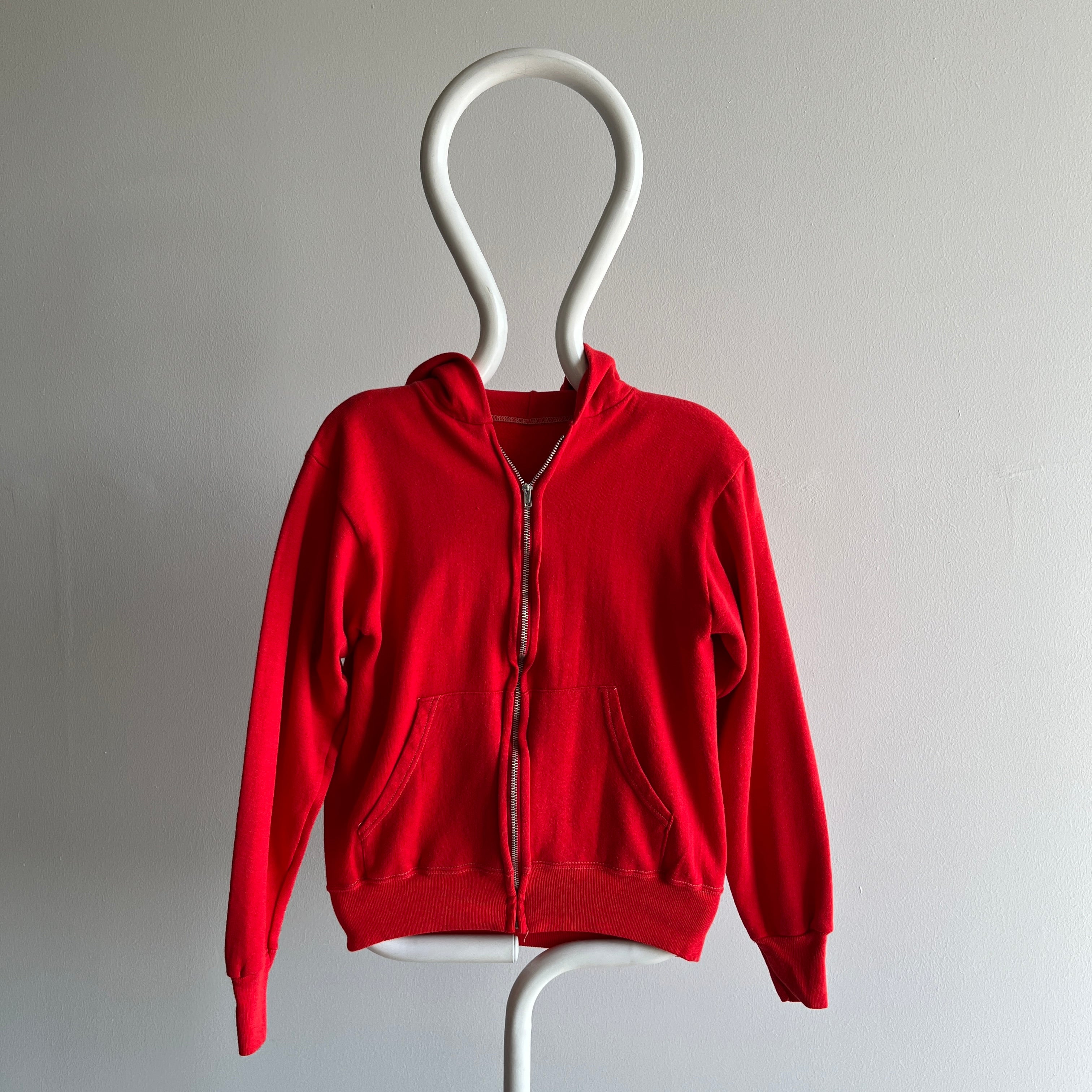 1980s Epic Faded/Vibrant Red Hoodie with Contrast Stitching