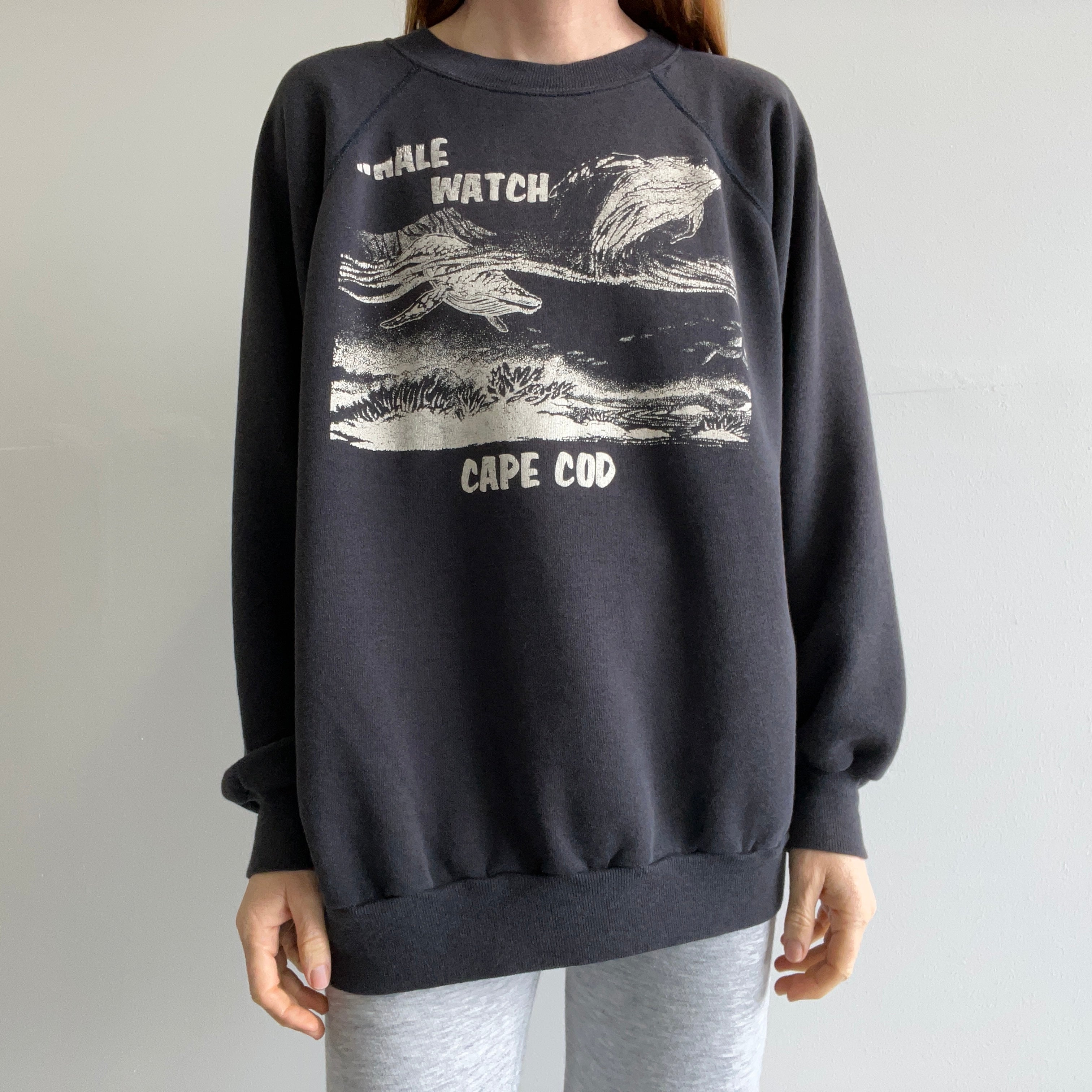 1980s Whale Watching Cape Cod Miss Print Sweatshirt - !!!