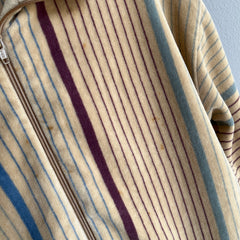 1980s Striped Velour Mock Neck Zip Up with Rust Age Spotting