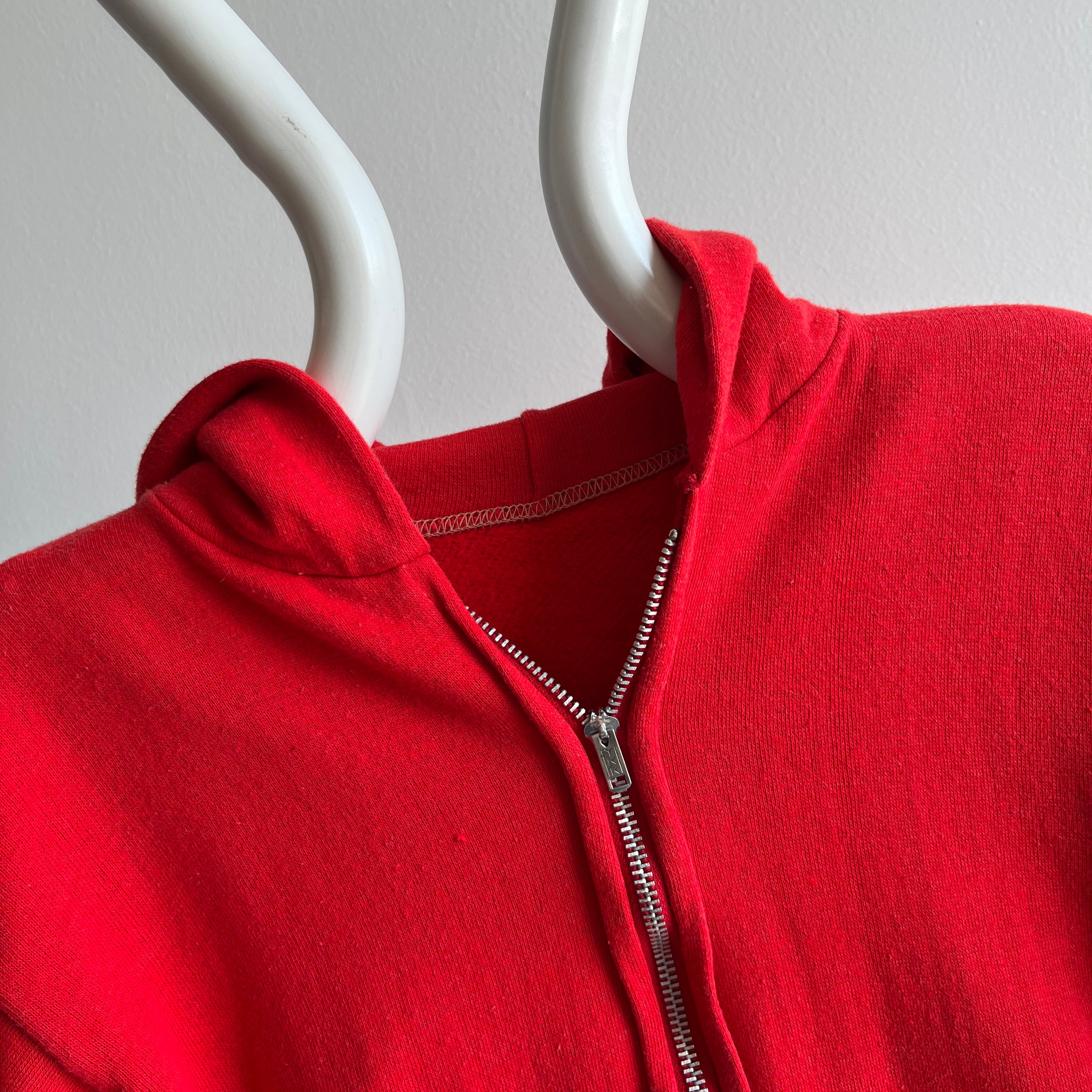 1980s Epic Faded/Vibrant Red Hoodie with Contrast Stitching