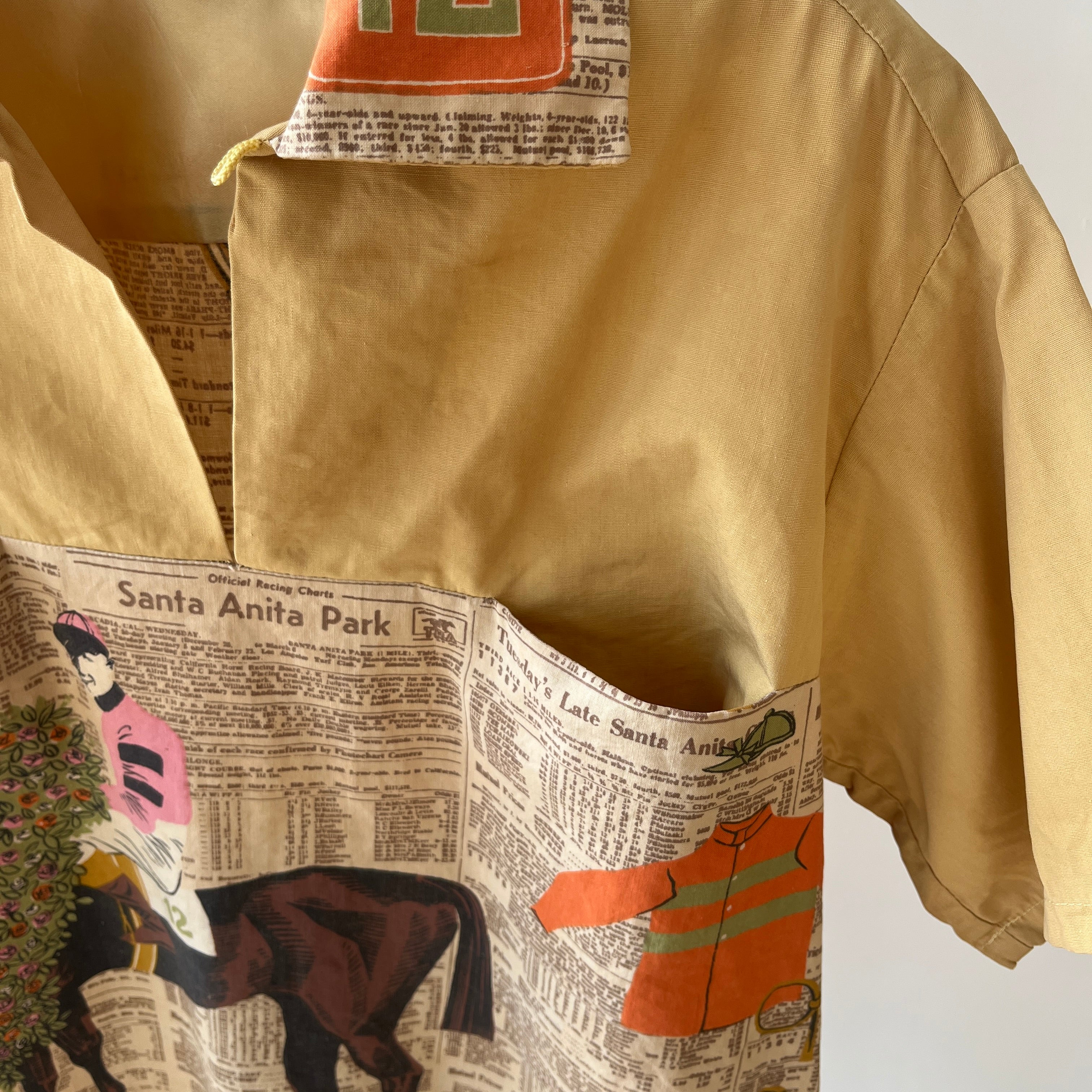 1940s/50s All Over Print Horse Jockey Loop Collar Shirt TINA COLLECTION