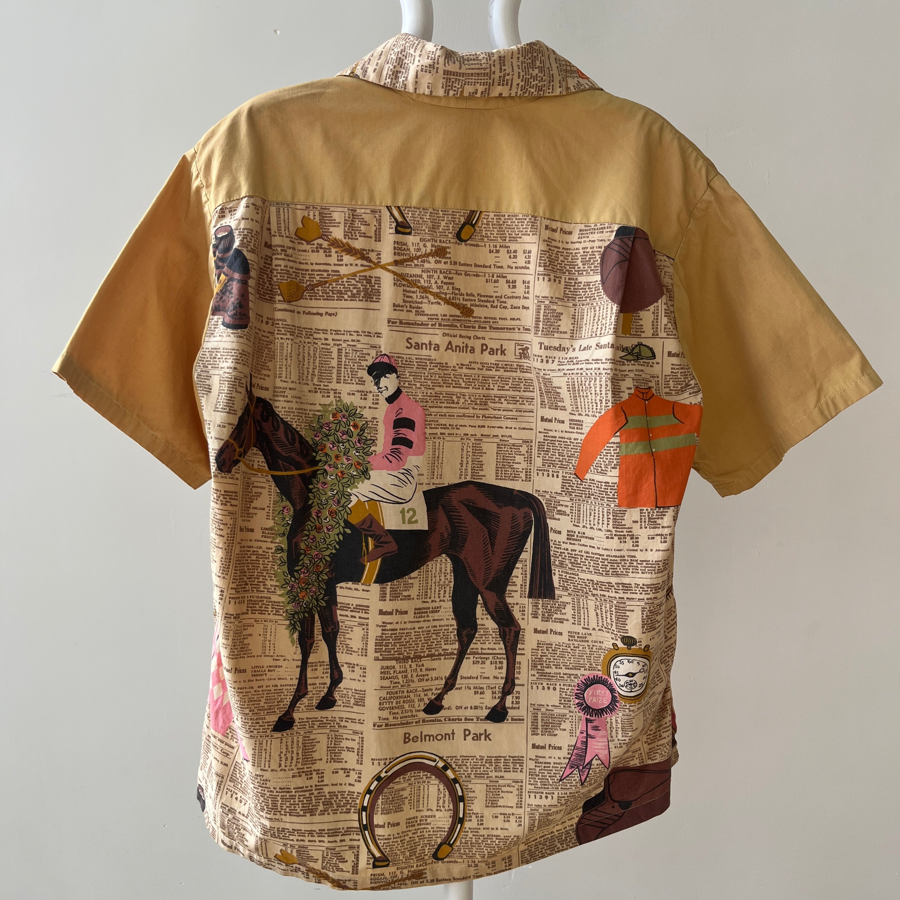 1940s/50s All Over Print Horse Jockey Loop Collar Shirt TINA COLLECTION