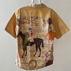 1940s/50s All Over Print Horse Jockey Loop Collar Shirt TINA COLLECTION