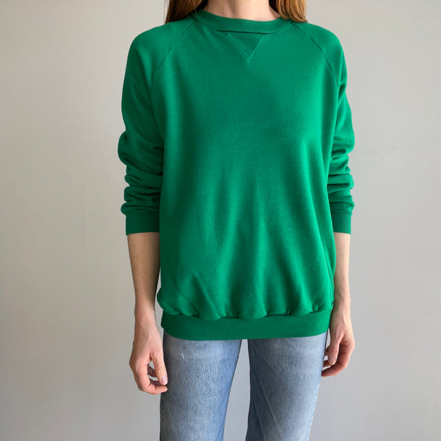 1970s Single V Shamrock Green Acrylic Soft and Slouchy Paint Stained Sweatshirt