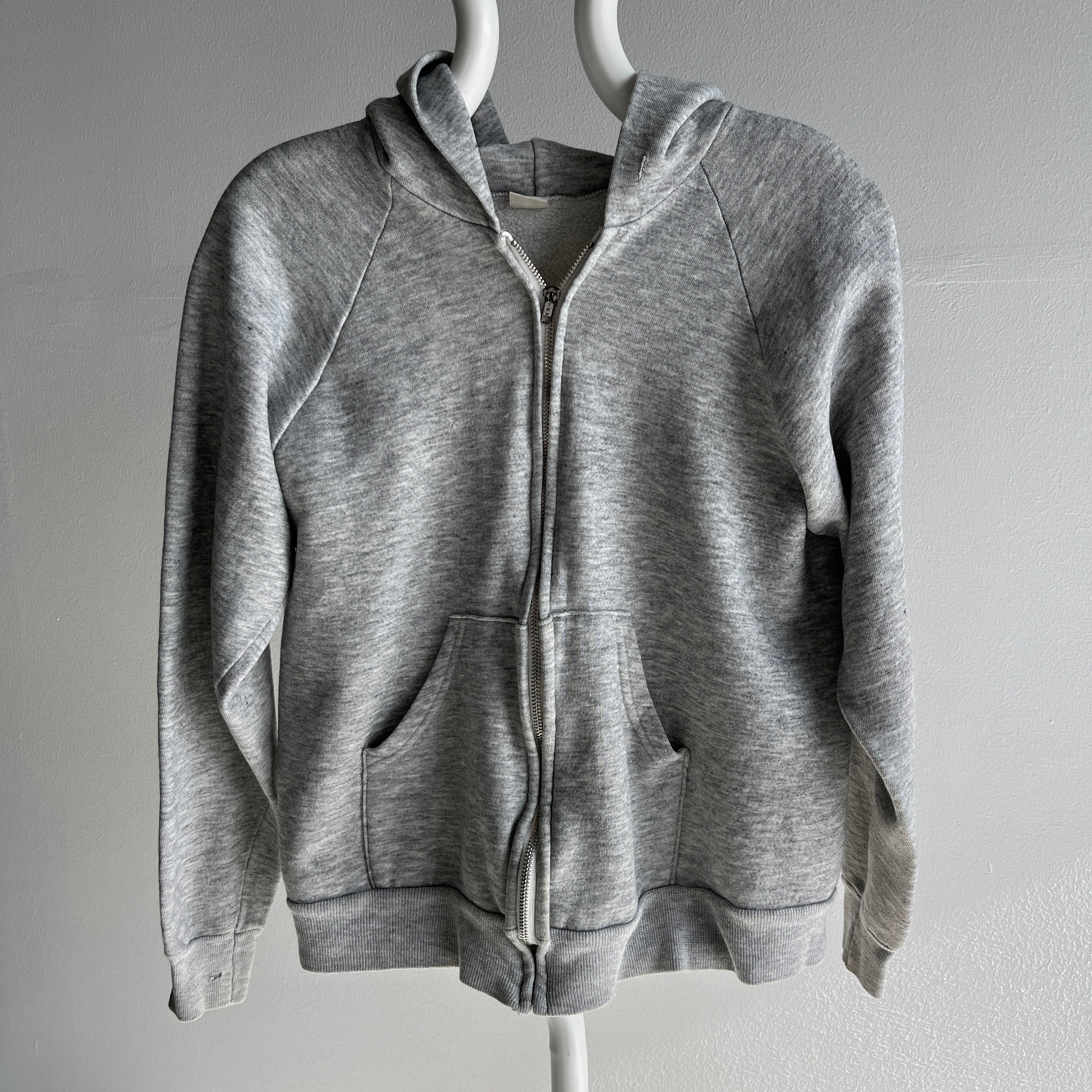 1980s Blank Gray Zip Up Hoodie