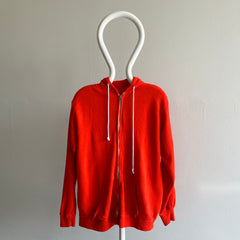 1970/80s Thin, Beat Up, Thrashed and Stained Acrylic Orange Zip Up Hoodie