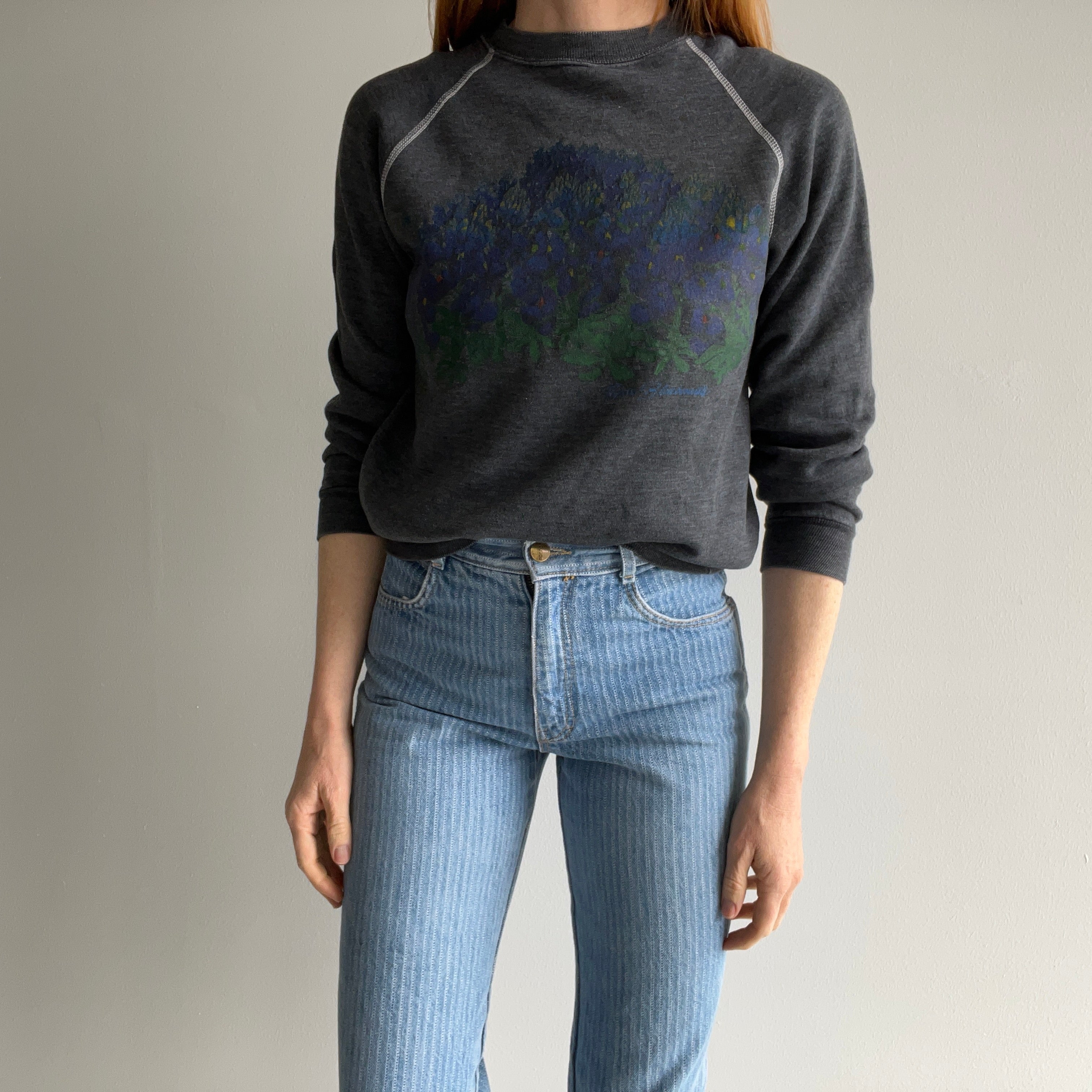 1980s Re Dyed Iris Front and Back Sweatshirt