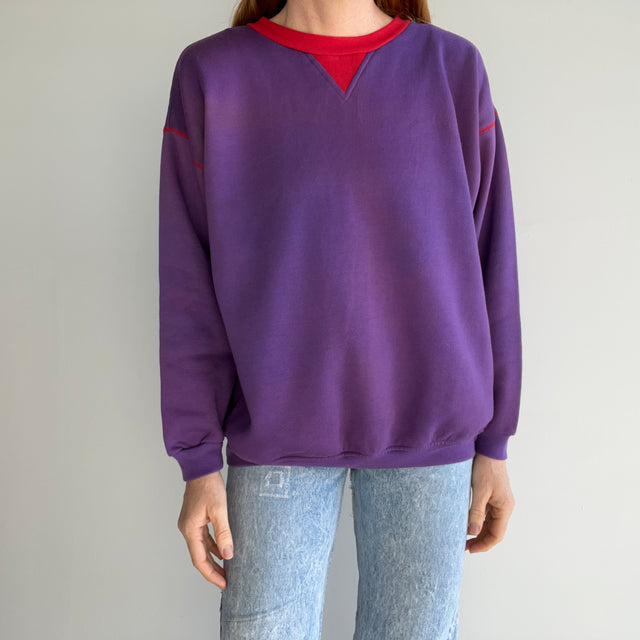 1980s Fleece Forward Two Tone Sun Faded Single V Sweatshirt