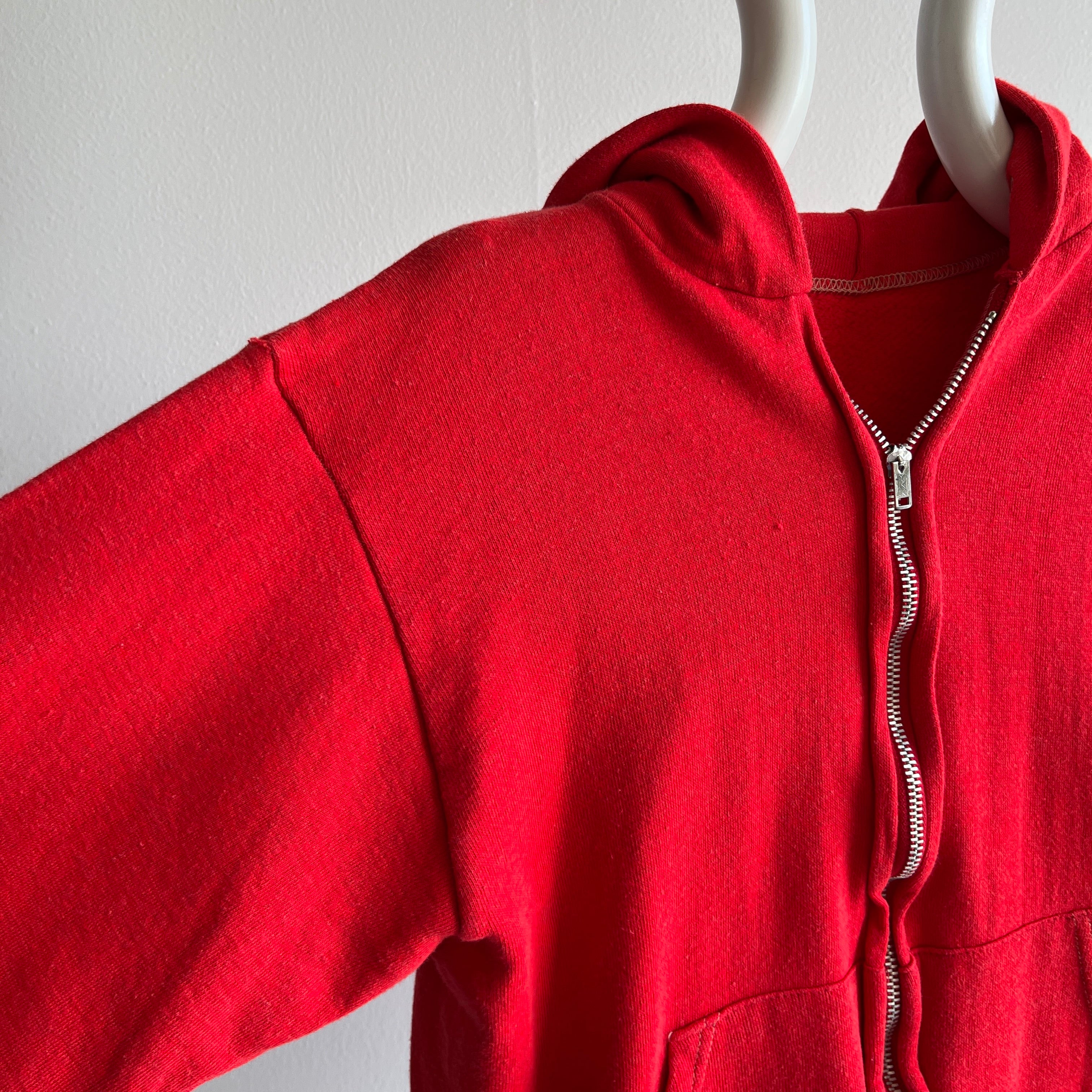 1980s Epic Faded/Vibrant Red Hoodie with Contrast Stitching