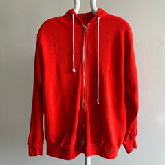 1970/80s Thin, Beat Up, Thrashed and Stained Acrylic Orange Zip Up Hoodie