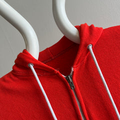1970/80s Thin, Beat Up, Thrashed and Stained Acrylic Orange Zip Up Hoodie