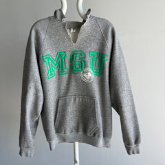 1980s Michigan State University Cut Neck Hoodie by Discus - Staining