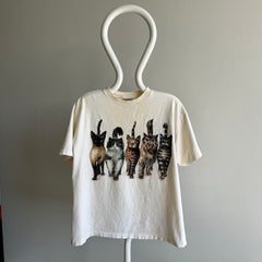 1990s Cat Tee Front and THE.BACK.SIDE Soft and Nicely Stained Boxy T-Shirt - A GEM