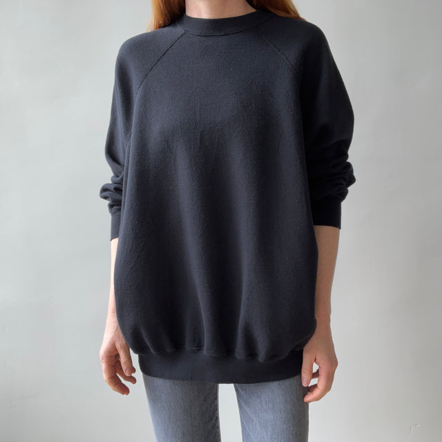 1980s Relaxed Fit USA Made Blank Black Raglan Sweatshirt