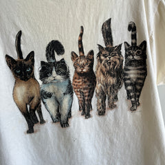 1990s Cat Tee Front and THE.BACK.SIDE Soft and Nicely Stained Boxy T-Shirt - A GEM