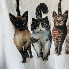 1990s Cat Tee Front and THE.BACK.SIDE Soft and Nicely Stained Boxy T-Shirt - A GEM