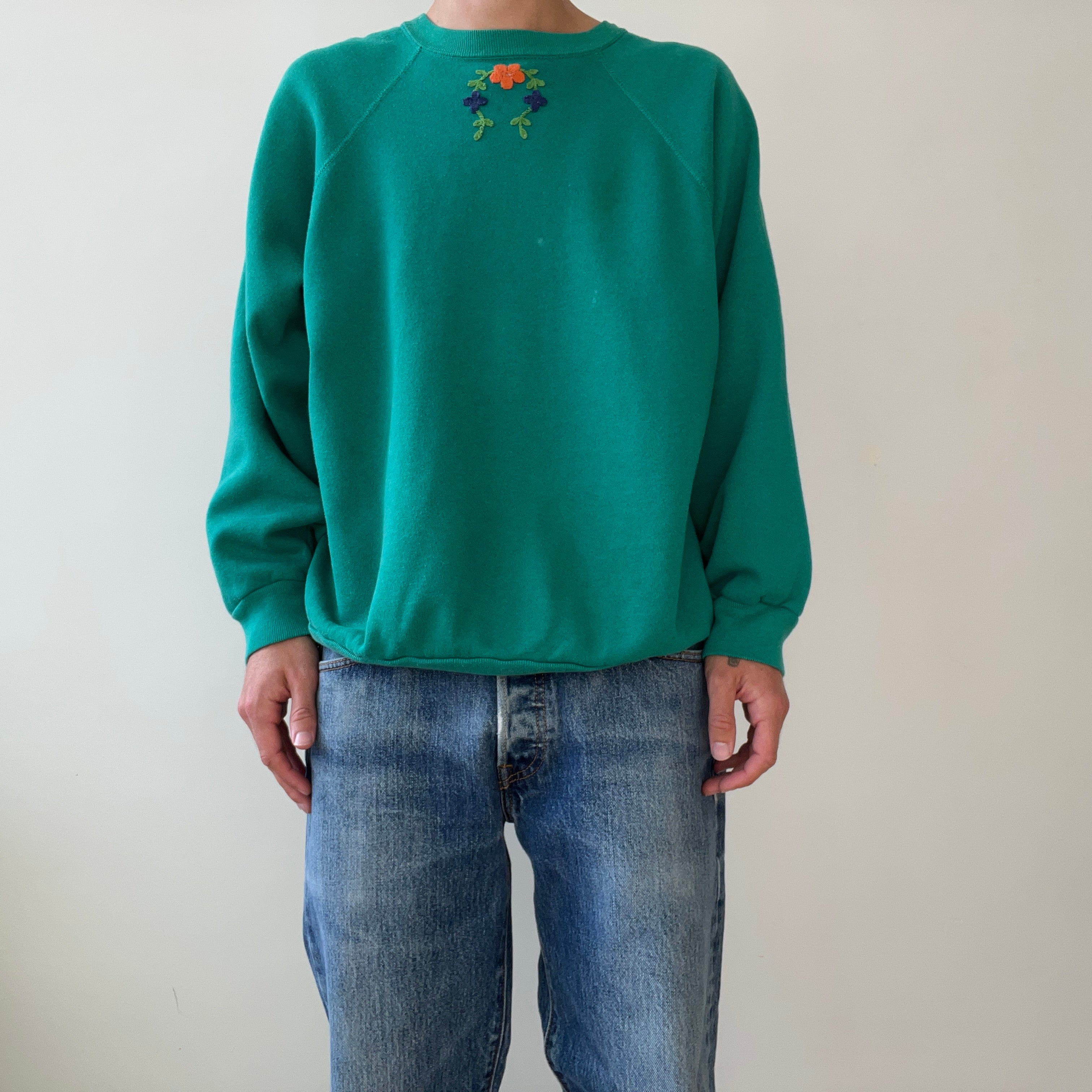 1980s Floral Embroidered Sweatshirt - Very DIY Martha Stewart