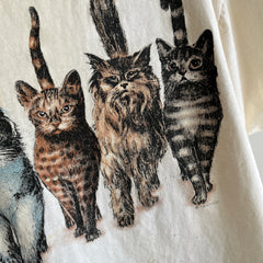 1990s Cat Tee Front and THE.BACK.SIDE Soft and Nicely Stained Boxy T-Shirt - A GEM