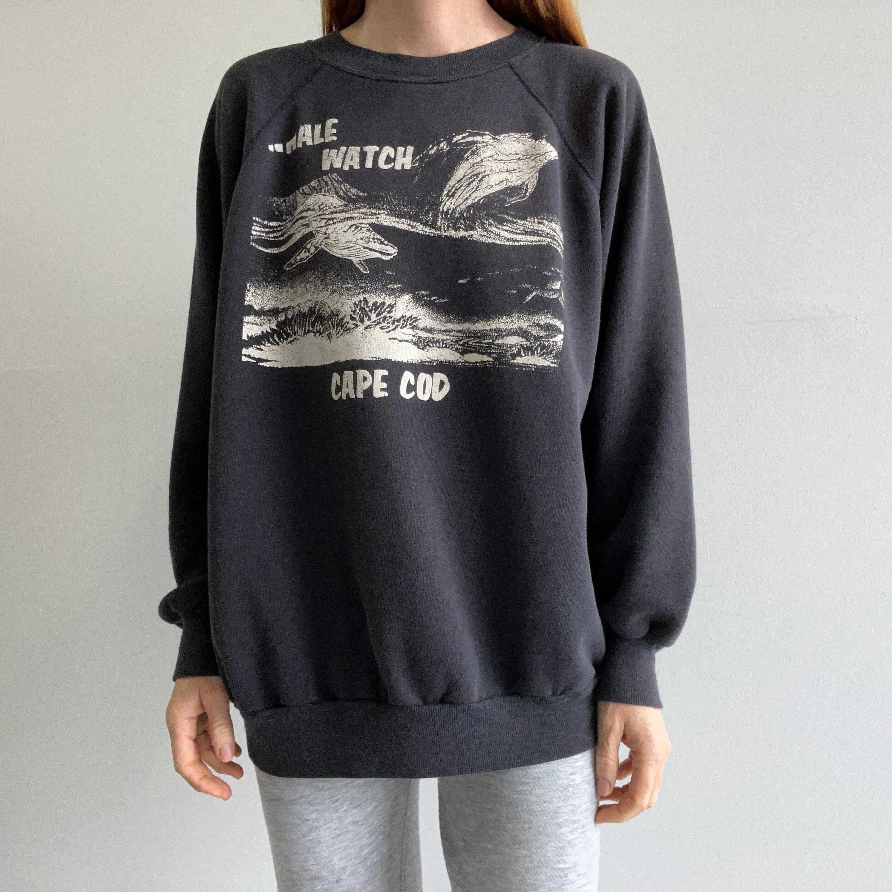 1980s Whale Watching Cape Cod Miss Print Sweatshirt - !!!