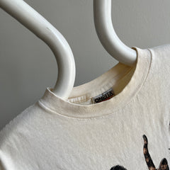 1990s Cat Tee Front and THE.BACK.SIDE Soft and Nicely Stained Boxy T-Shirt - A GEM