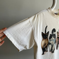 1990s Cat Tee Front and THE.BACK.SIDE Soft and Nicely Stained Boxy T-Shirt - A GEM
