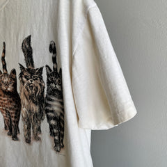 1990s Cat Tee Front and THE.BACK.SIDE Soft and Nicely Stained Boxy T-Shirt - A GEM