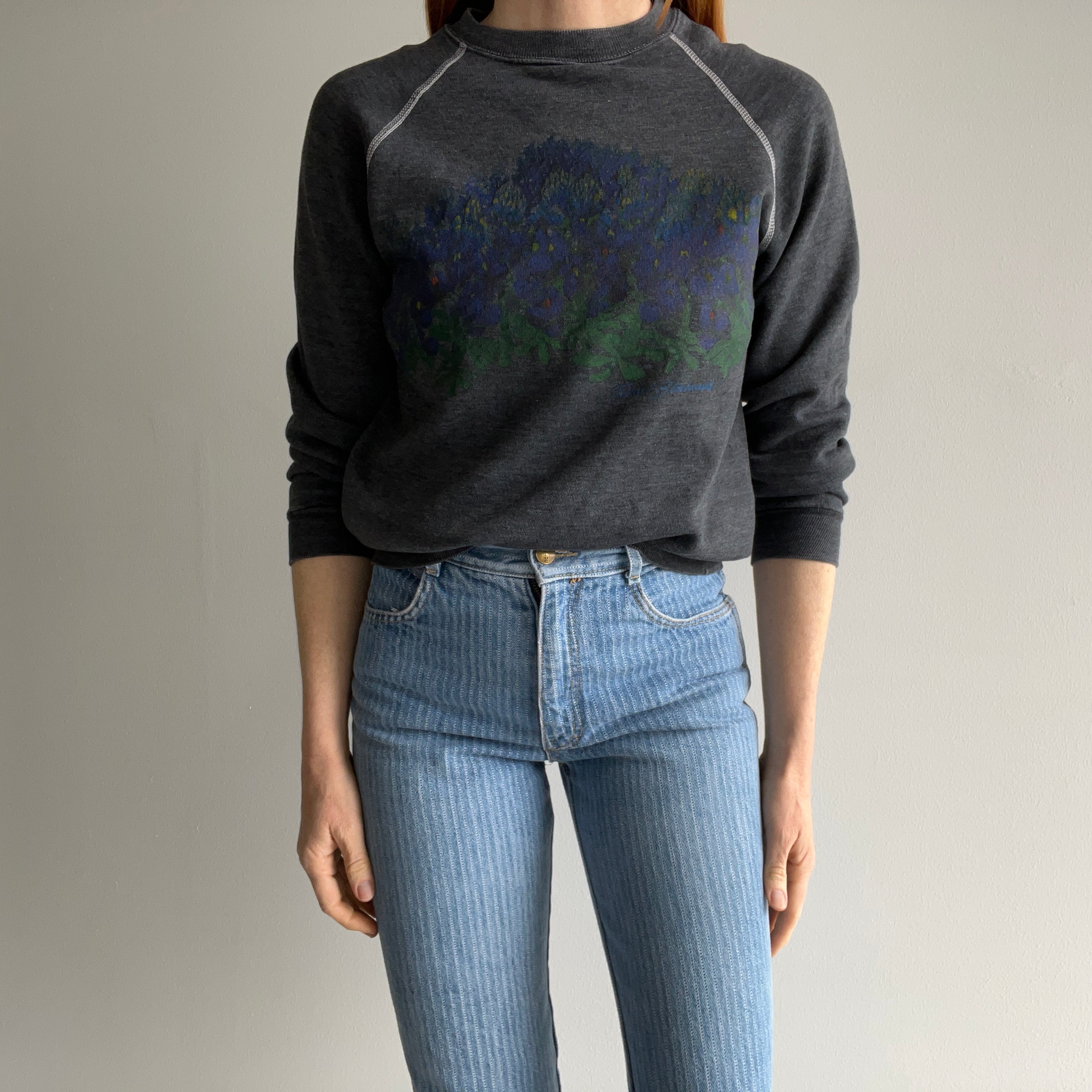 1980s Re Dyed Iris Front and Back Sweatshirt