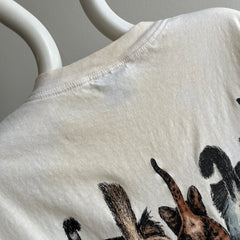 1990s Cat Tee Front and THE.BACK.SIDE Soft and Nicely Stained Boxy T-Shirt - A GEM