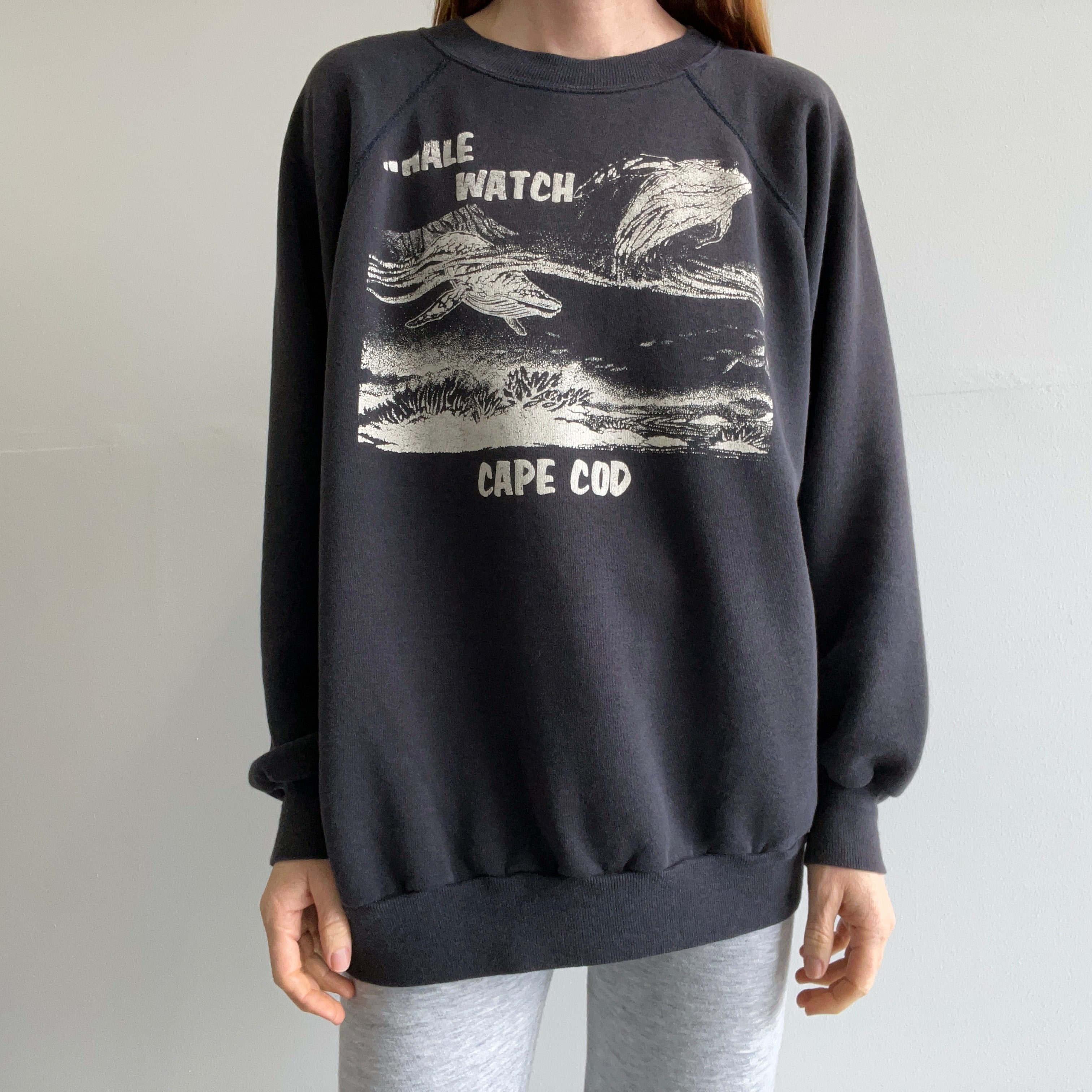 1980s Whale Watching Cape Cod Miss Print Sweatshirt - !!!