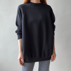 1980s Relaxed Fit USA Made Blank Black Raglan Sweatshirt