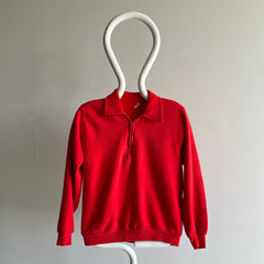 1970s !!! 1/4 Zip Collared Sweatshirt with Navy Stitching !!!