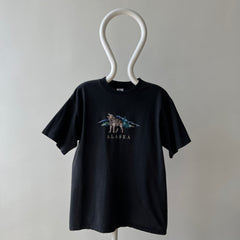1990s Faded Black Embroidered Wolf T-Shirt