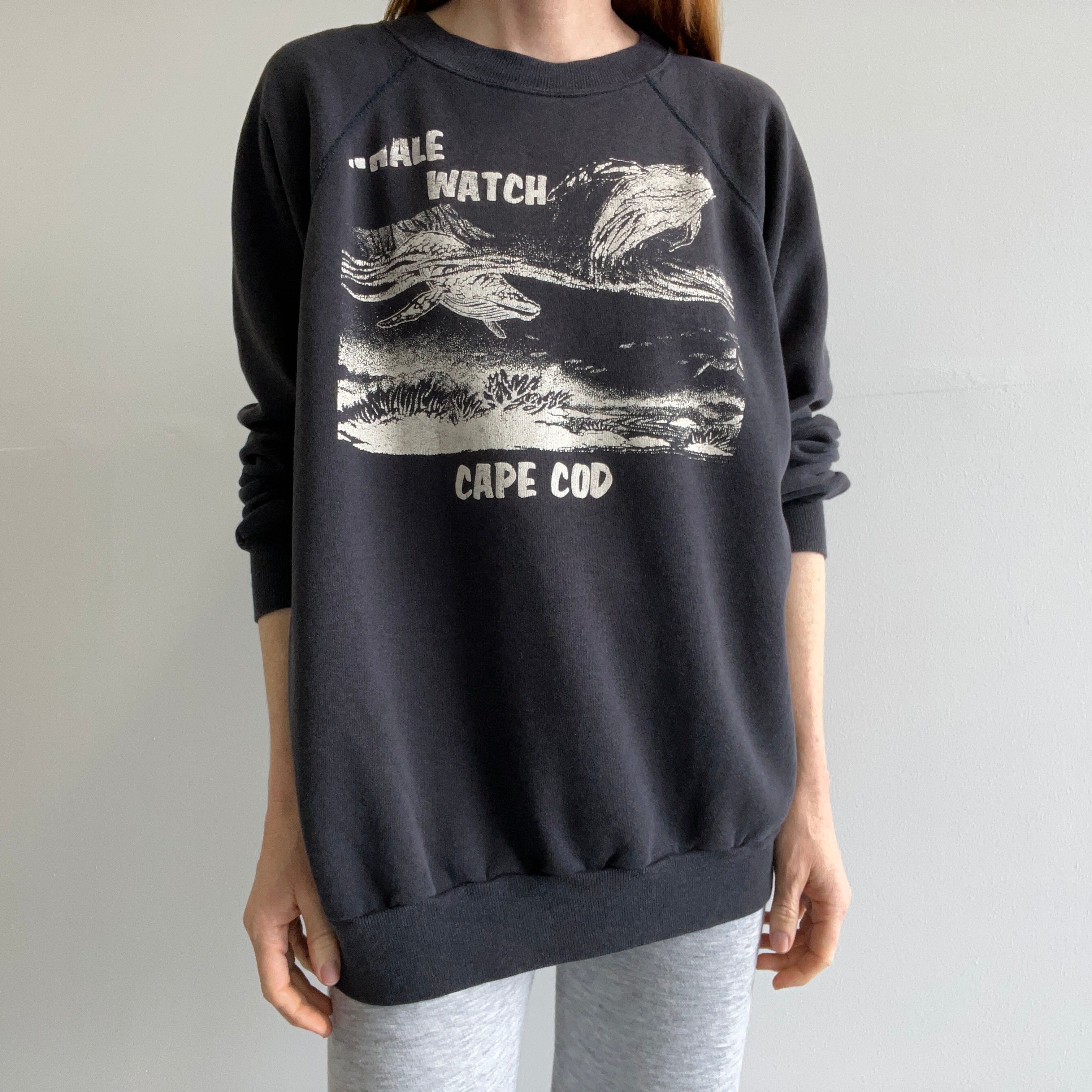 1980s Whale Watching Cape Cod Miss Print Sweatshirt - !!!