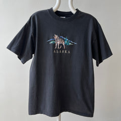 1990s Faded Black Embroidered Wolf T-Shirt