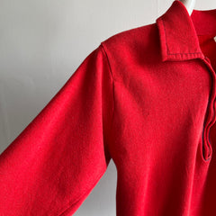1970s !!! 1/4 Zip Collared Sweatshirt with Navy Stitching !!!