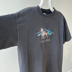 1990s Faded Black Embroidered Wolf T-Shirt