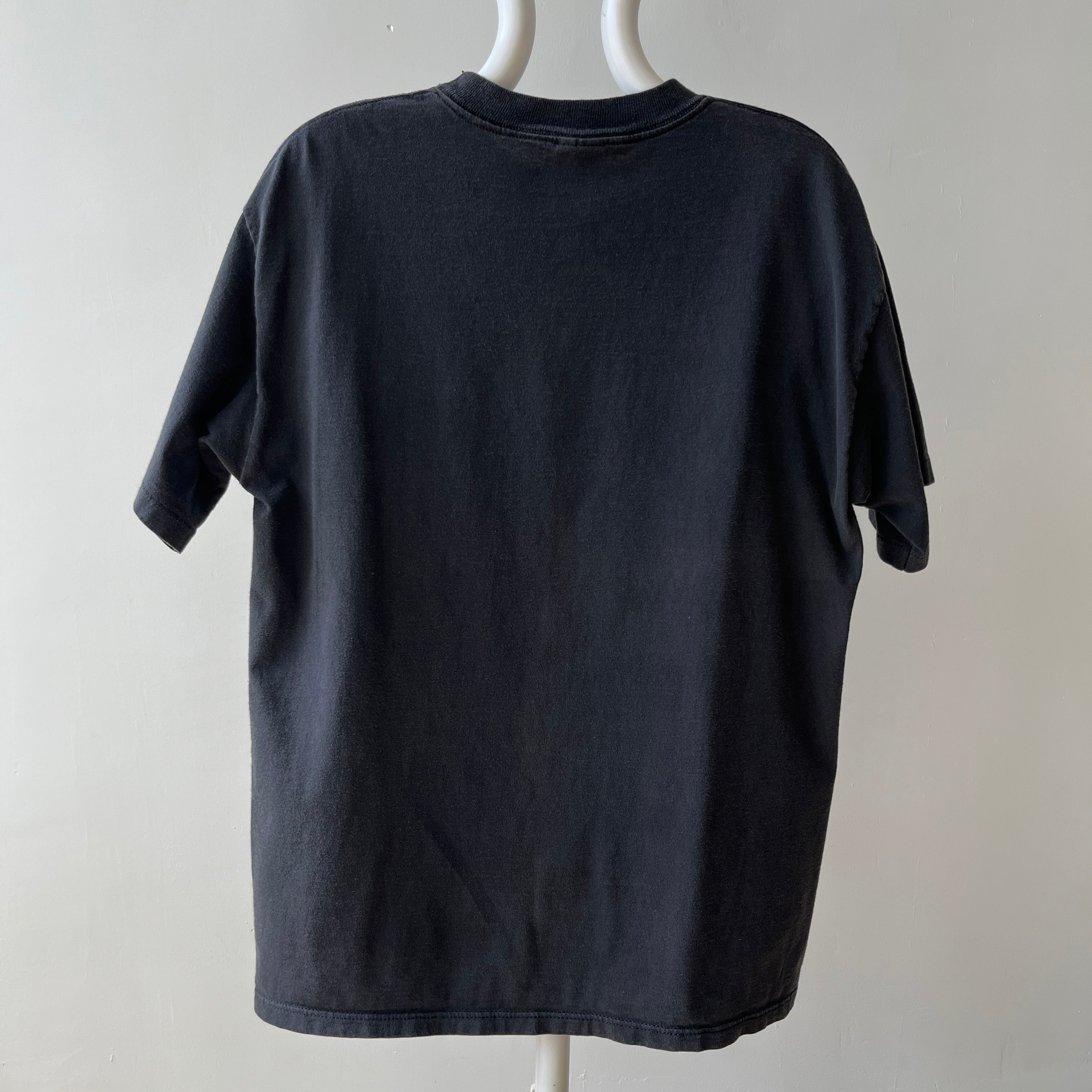 1990s Faded Black Embroidered Wolf T-Shirt
