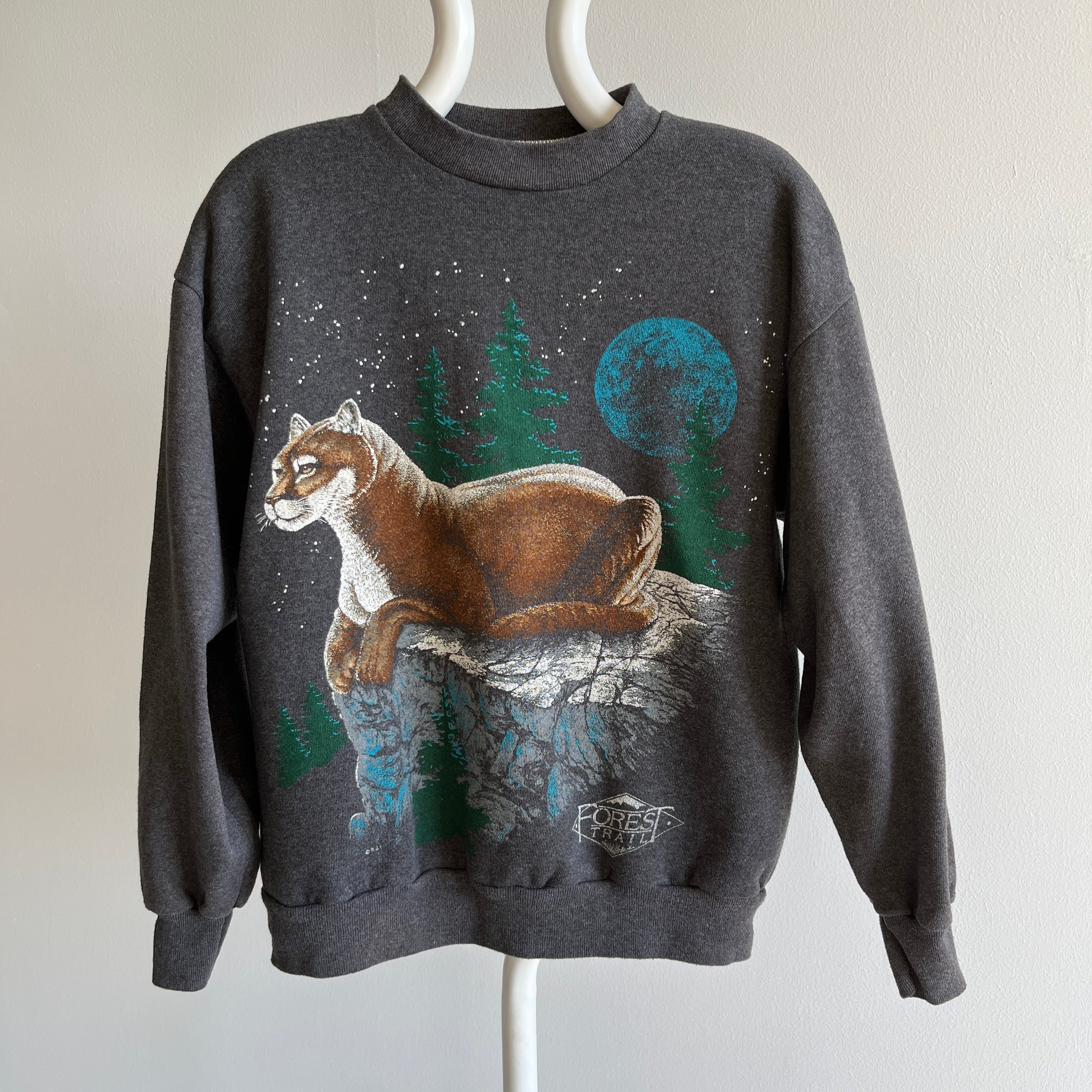 1980s Never (?) Worn Forest Trails Mountain Lion Mock Neck Fleecy Cozy Slouchy WOnderful Sweatshirt - Worth the Mouthful of a Title