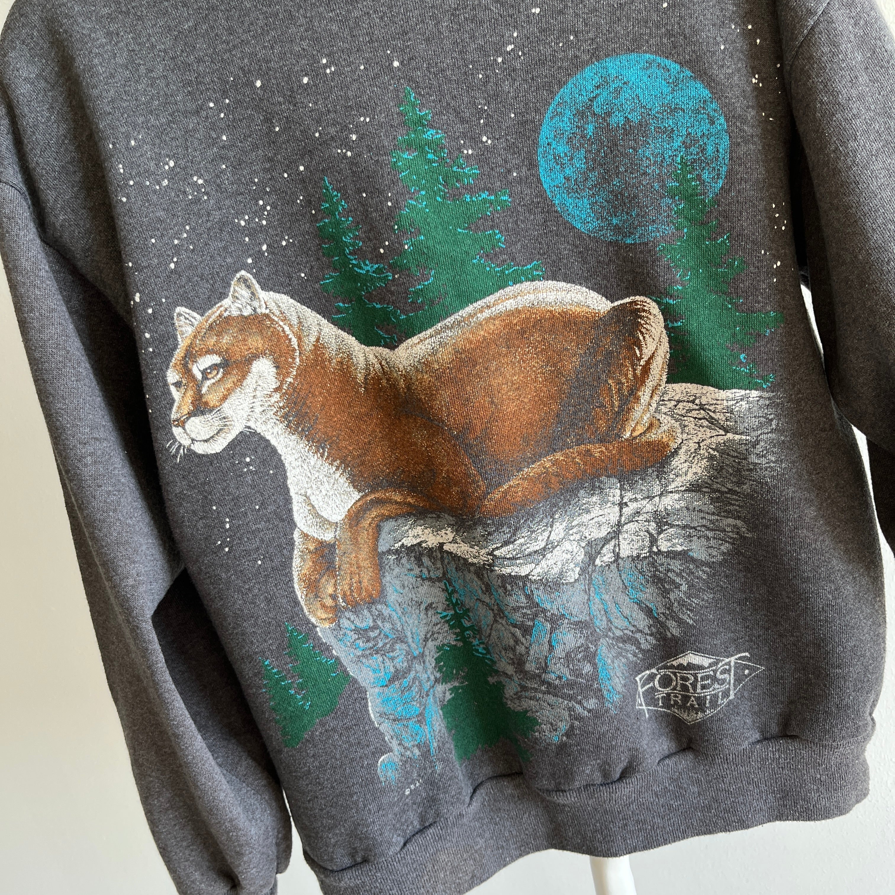 1980s Never (?) Worn Forest Trails Mountain Lion Mock Neck Fleecy Cozy Slouchy WOnderful Sweatshirt - Worth the Mouthful of a Title