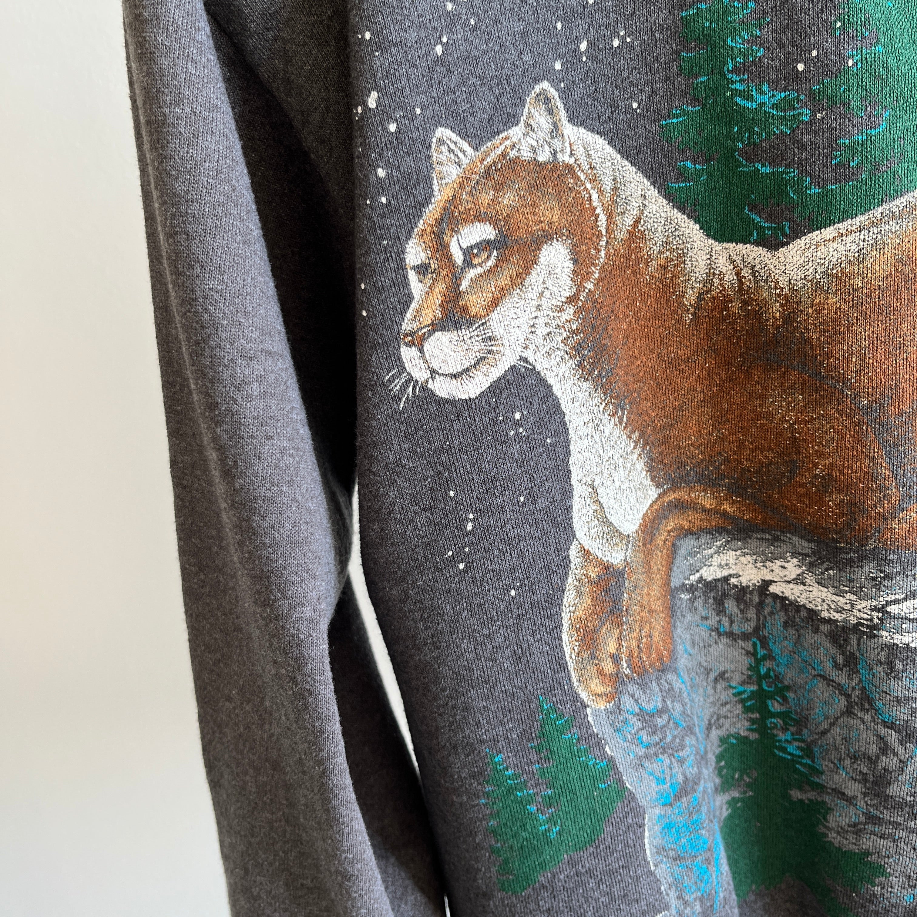 1980s Never (?) Worn Forest Trails Mountain Lion Mock Neck Fleecy Cozy Slouchy WOnderful Sweatshirt - Worth the Mouthful of a Title