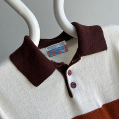 1970s Henley Knit Striped Sweater