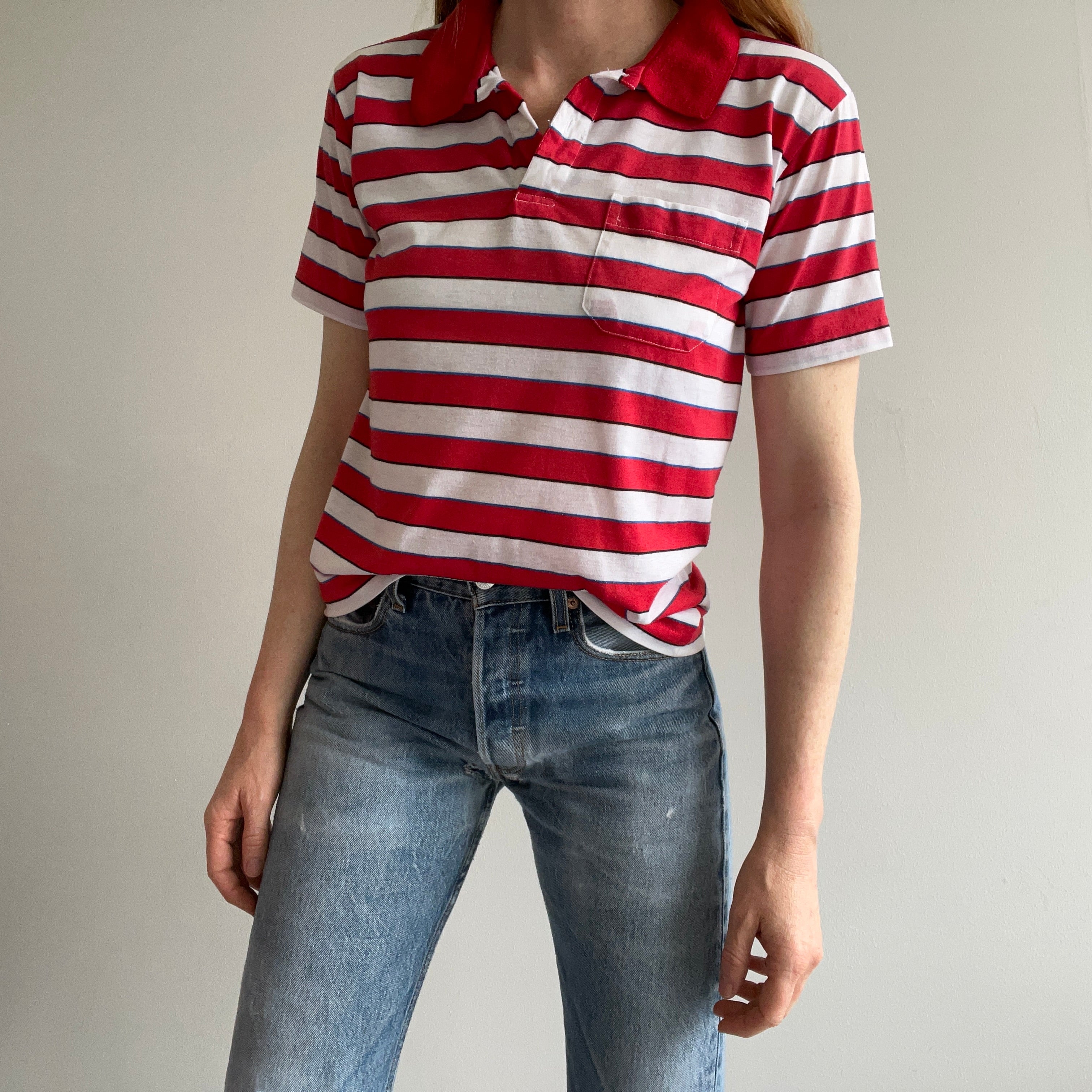 1980s Striped Slouchy Polo Shirt